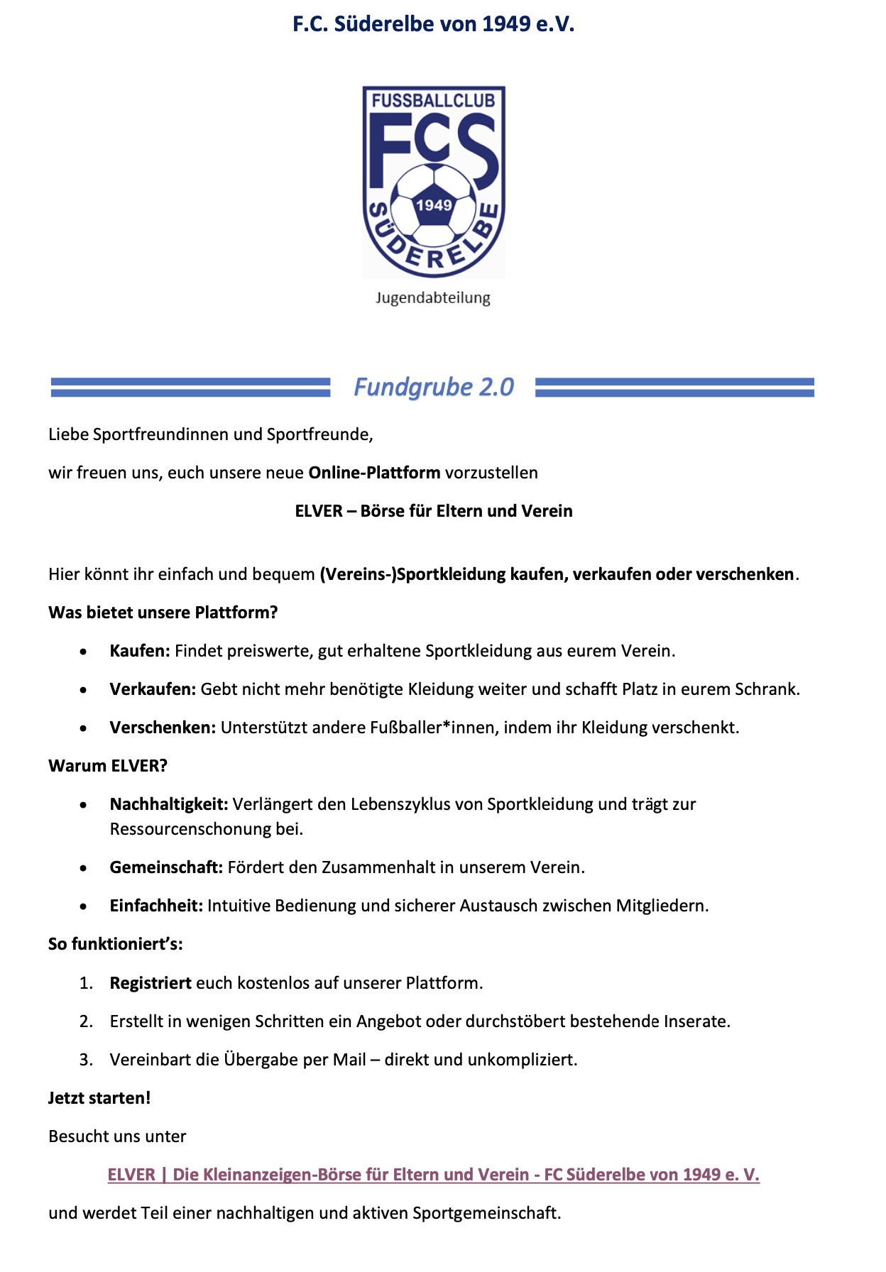 Informationen zur ELVER-Börse des FC Süderelbe